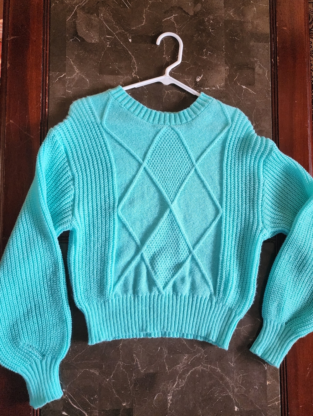 Turquoise Rib Knit Women's Sweater - M